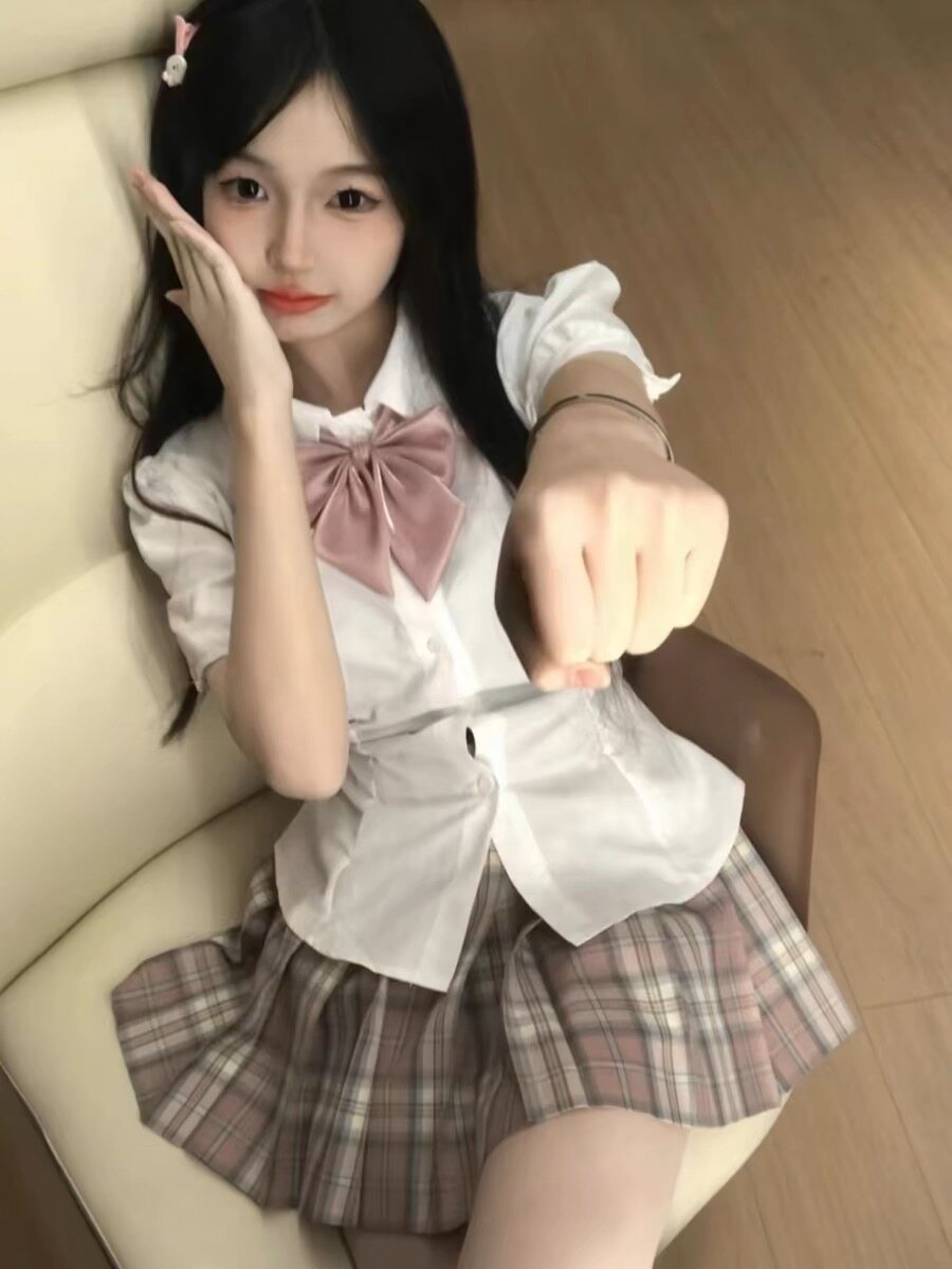 日系学院风jk制服收腰衬衫女学生泡泡袖辣妹绑带显瘦衬衣白色上衣