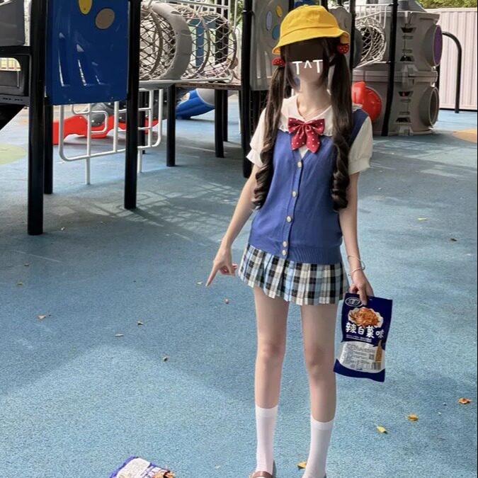 香草圆子JK原创制服格裙背心花边衬衫套装校供感甜美白雪公主穿搭