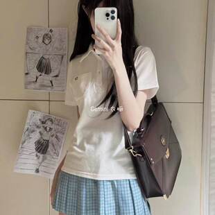 新款夏季学院修身plol衫纯色裙套装jk制服纯色衬衫日系百搭短袖女