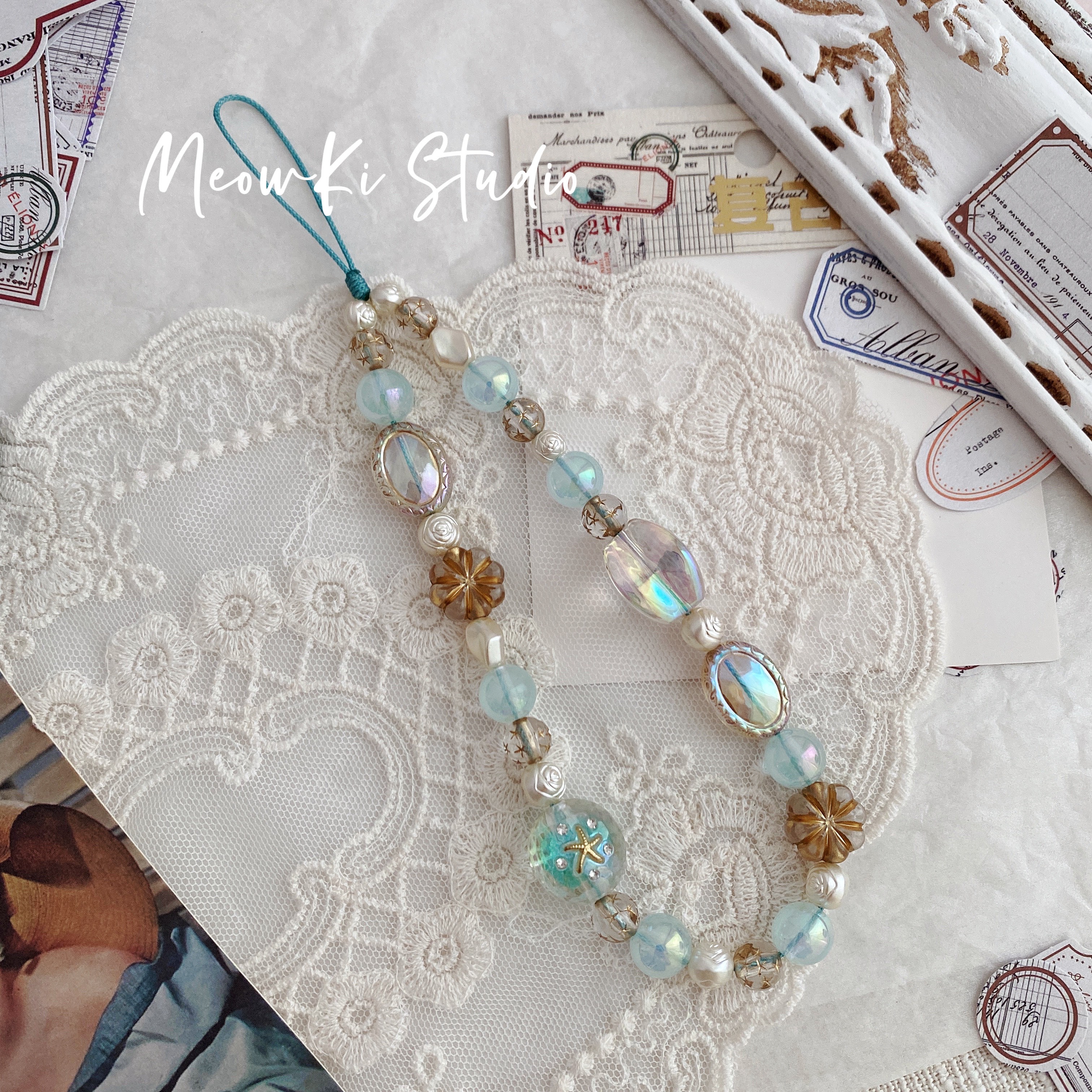 MeowKi《旧时邮票》原创串珠手机挂绳diy挂ccd相机挂链手腕手机链