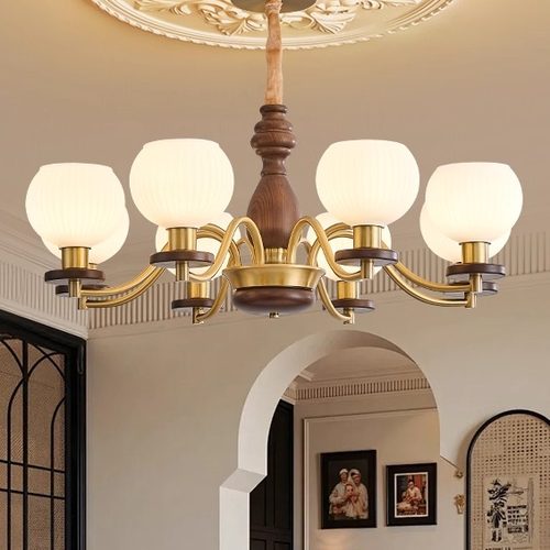 中古风吊灯全铜客厅主灯实木美式复古南洋风法式轻奢餐厅卧室书房