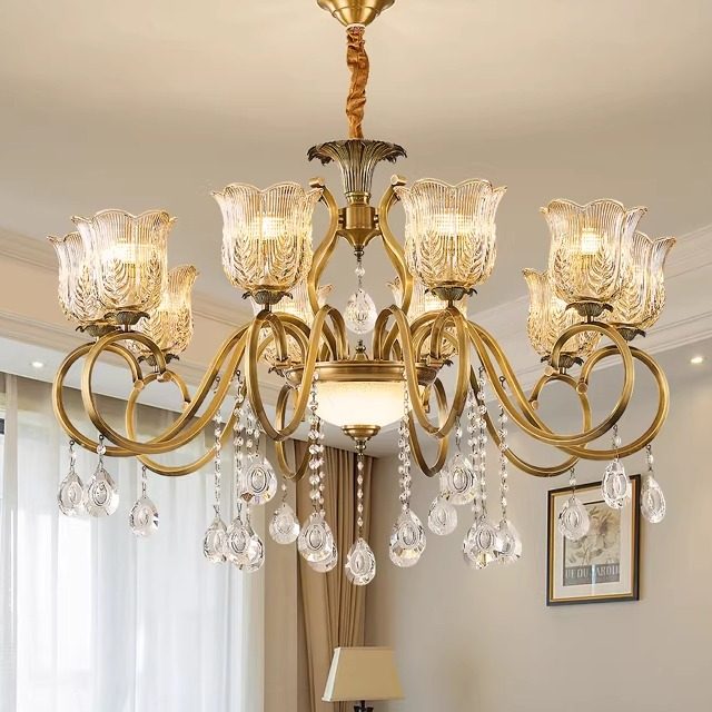 美式客厅水晶吊灯全铜餐厅灯复古轻奢大气中古法式卧室高级高档,家装灯饰光源,客厅吊灯,淘宝优惠券,粉丝福利购,淘宝优惠卷
