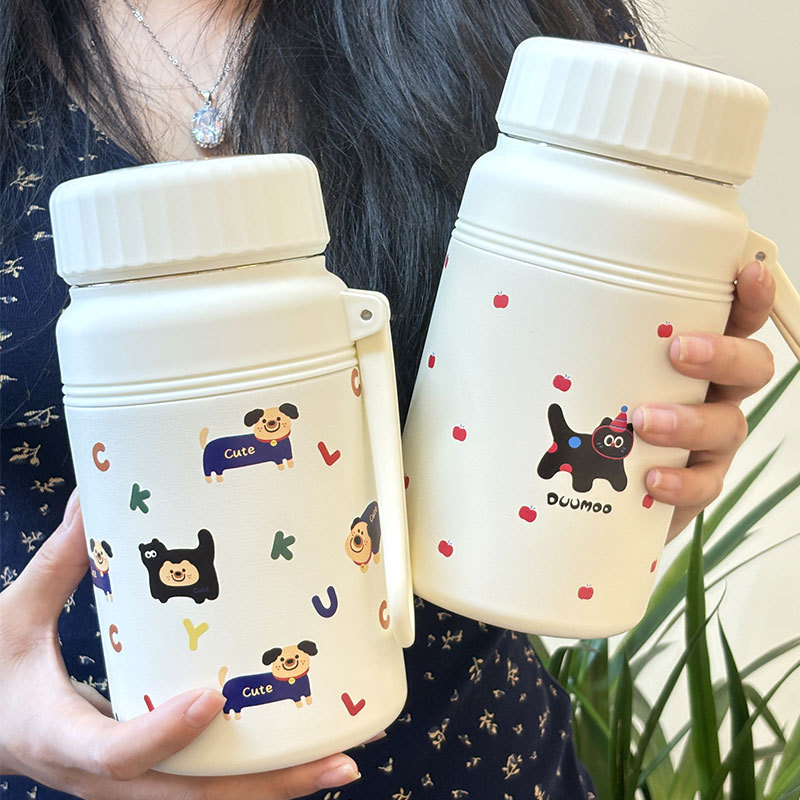 卡通情侣保温杯不锈钢高颜值带茶隔泡茶杯简约便捷水杯