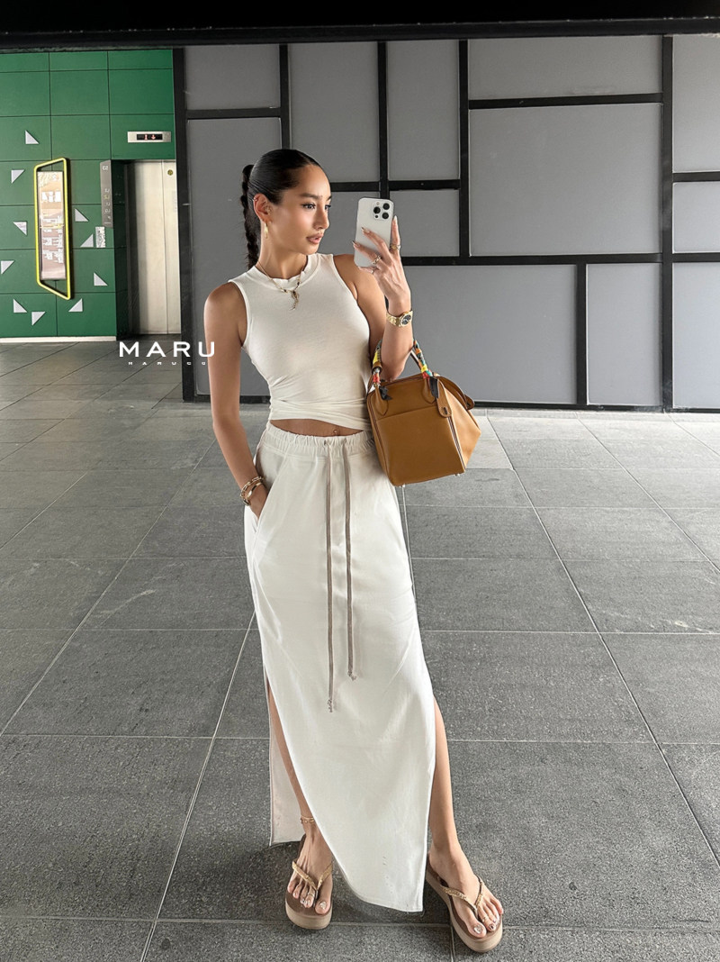 丸丸Maruco 私服定制！RO双开衩松紧腰半身裙包臀长裙女