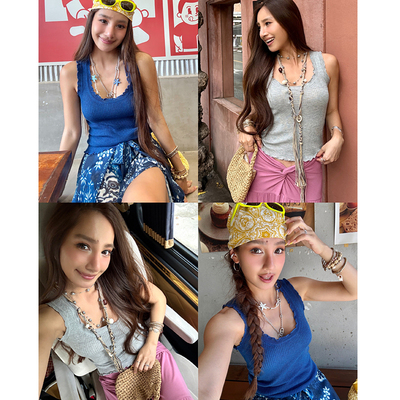 丸丸Maruco 美利奴羊毛~ 遮副乳超舒服修身荷叶边吊带背心打底