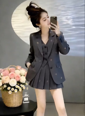2026网红新款女装时尚套装女西装外套+百褶裙短两件套春秋夏装搭