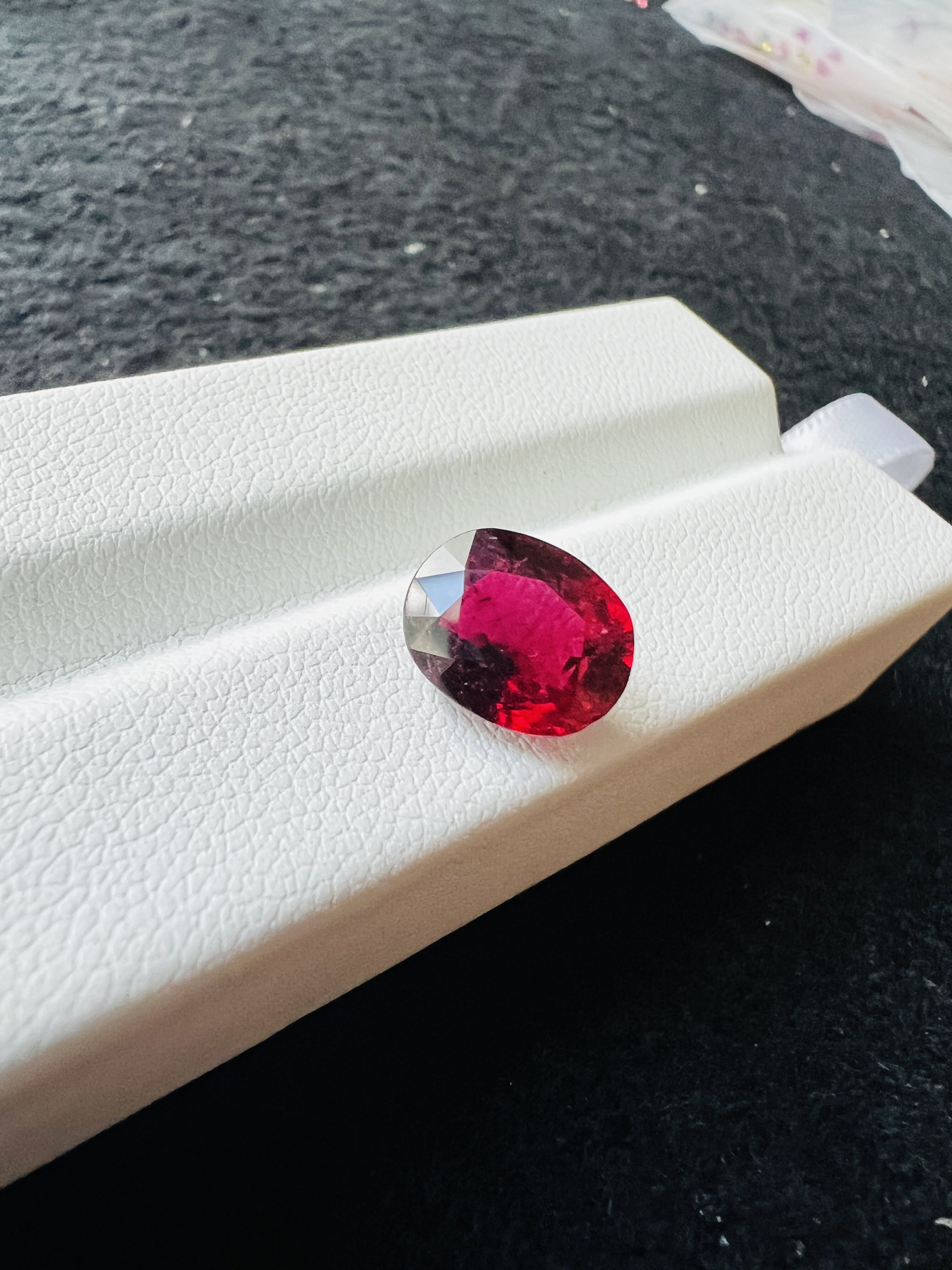 天然碧玺鸽血红色卢比莱椭圆形精切全净体 可代客18K镶嵌3.34ct