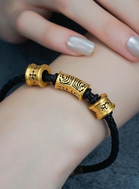 深圳水贝黄金饕餮刺青转运珠手链男路路通金包银手串男女士情侣款