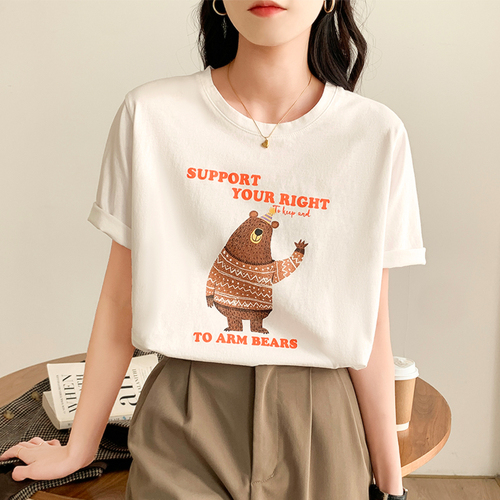 Real price spring and summer new pure cotton short sleeve shirt women's round neck loose foreign style bottomed shirt top fashion