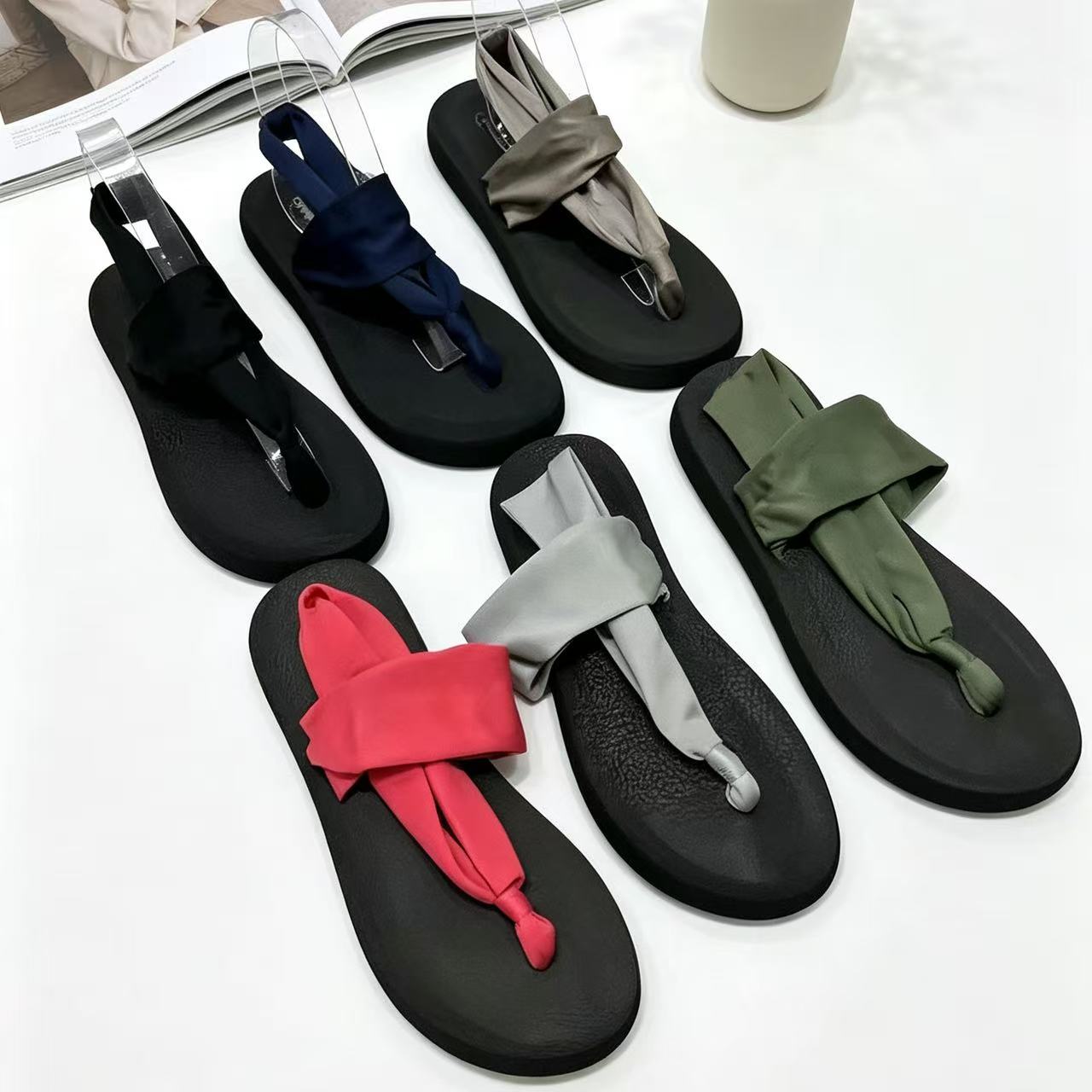 超软泡底夏季新款大码日常外穿夹趾凉鞋轻便舒适弹力布平底女拖鞋