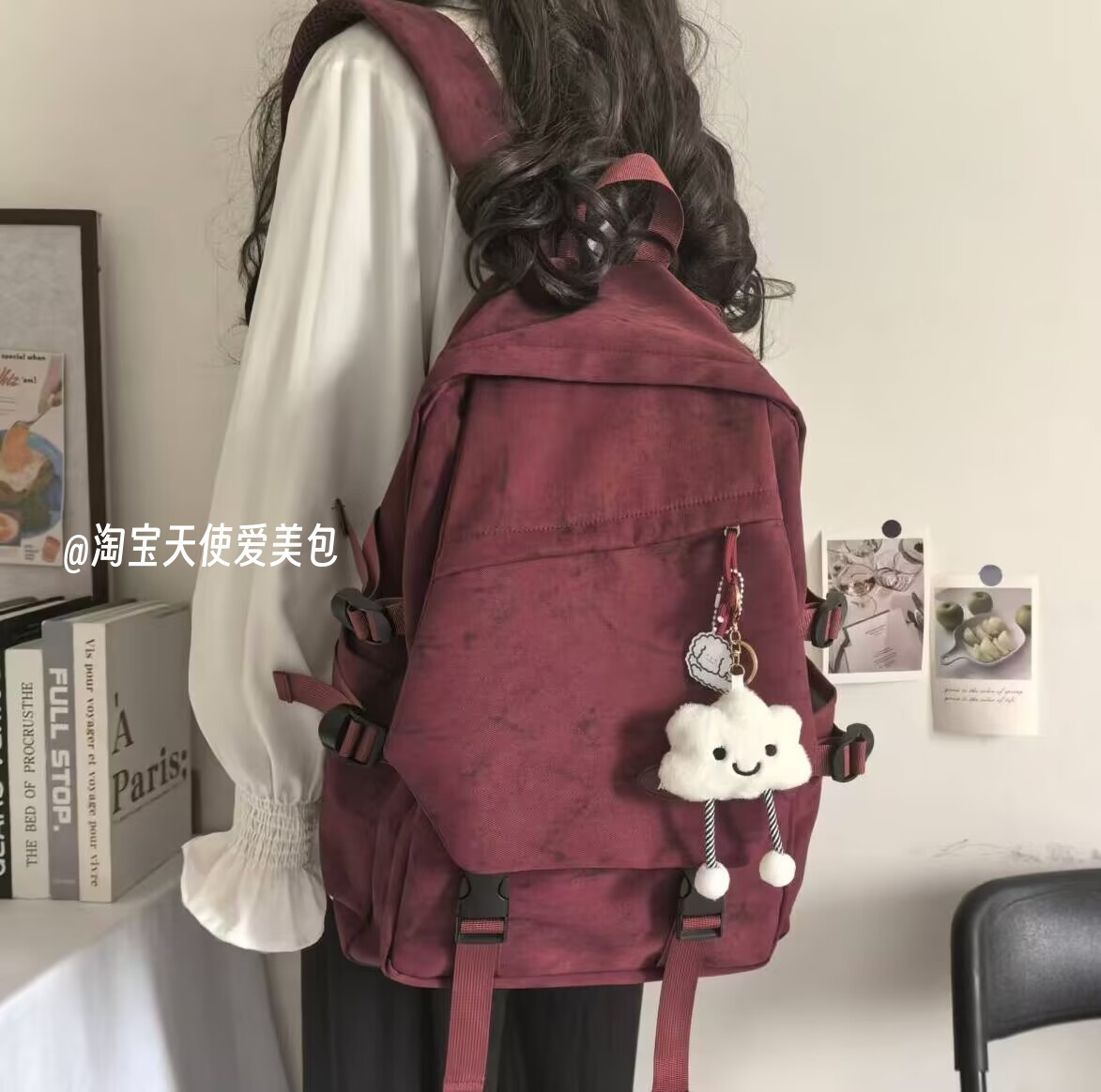 双肩包女大学生日系简约复古ins小众设计中学生书包减负电脑背包