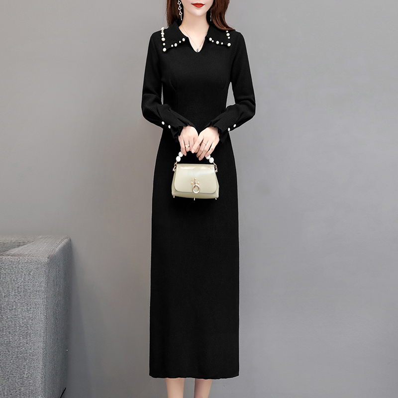 新款冬装紧身灯笼袖针织连衣裙