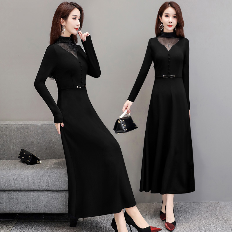 半高领修腰内搭法式赫本风连衣裙