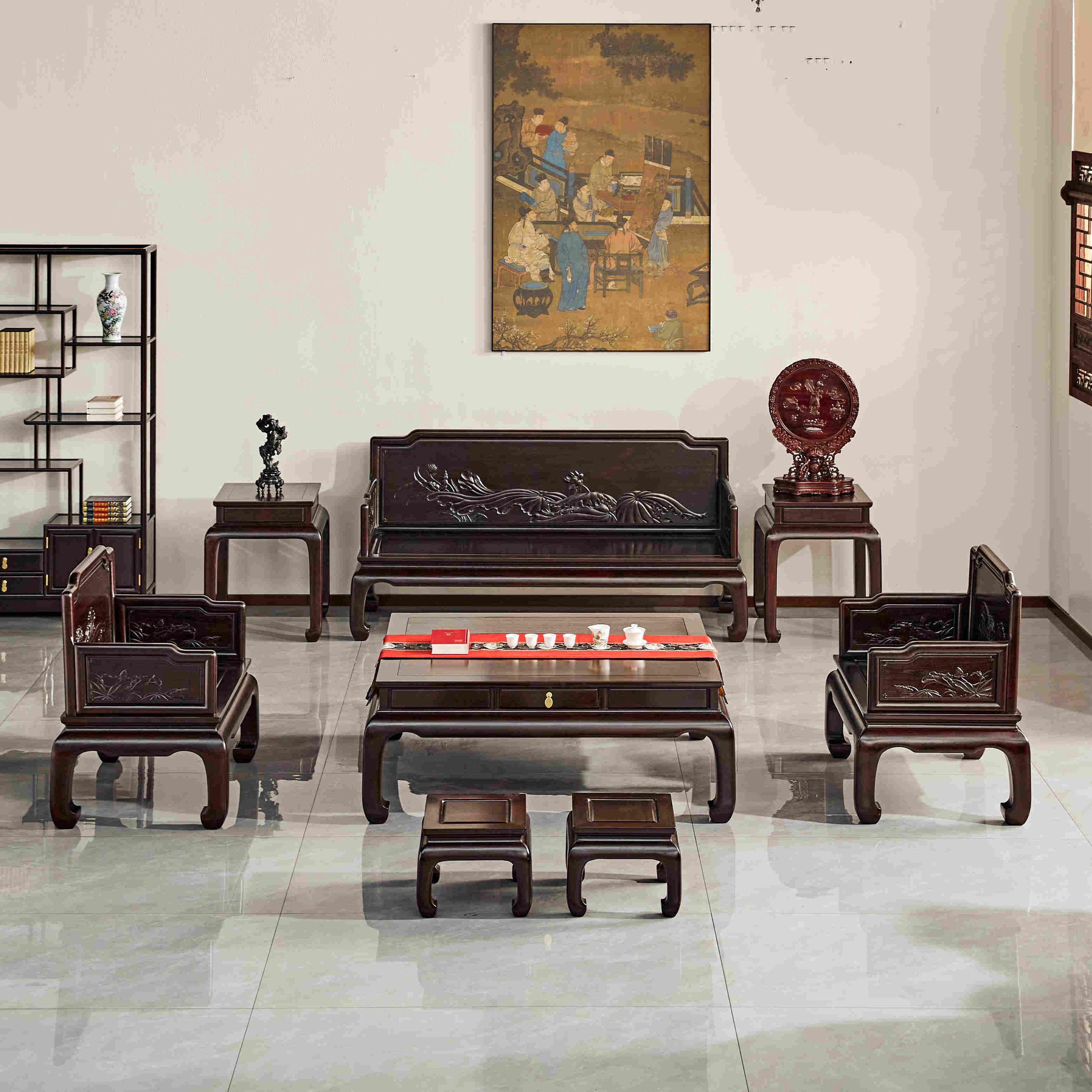血檀荷韵沙发113八件套十二件套组合新中式客厅实木古典红木沙发,住宅家具,红木沙发,淘宝优惠券,粉丝福利购,淘宝优惠卷