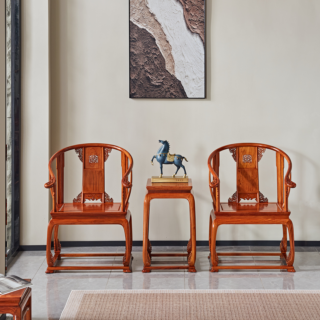 缅甸花梨皇宫椅三件套福器来了主椅客椅官帽椅圈椅南宫椅南官帽椅