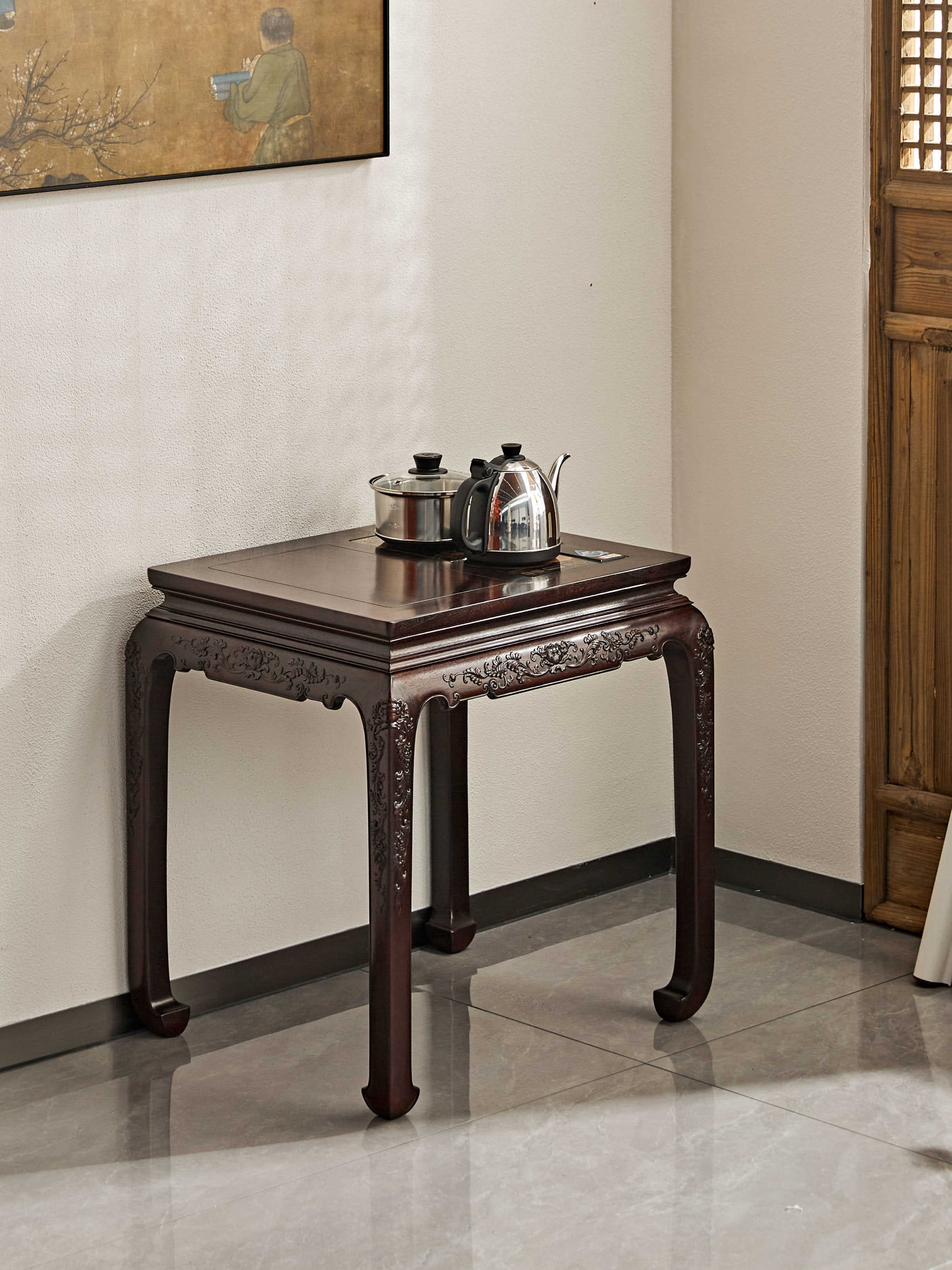 赞比亚紫檀西番莲茶水柜红木家具血檀茶几电磁炉烧水一体小茶桌,住宅家具,花架/花几,淘宝优惠券,粉丝福利购,淘宝优惠卷