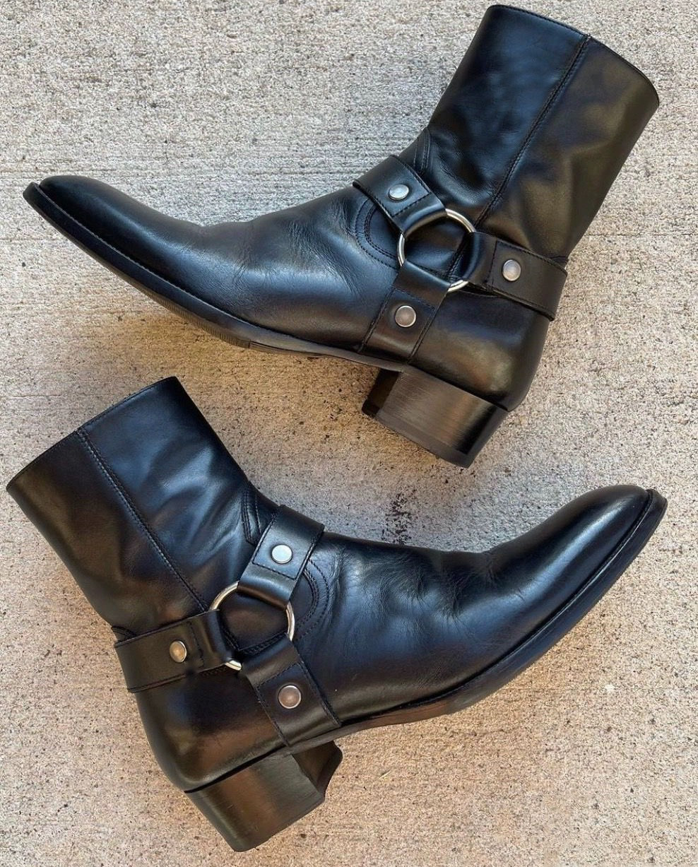 thumbnail for Chelsea boots men's spring and summer Europe and the United States new personality fashion ring buckle head layer cowhide side zipper breathable Martin boots trendy