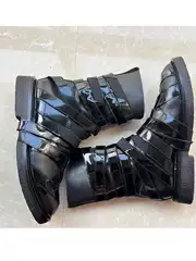 Martin Boots Spring/Summer New European and American Style Round Toe Thick-Soled Cowhide Fashion Personality 08 Lace-Up Runway Non-Slip Chelsea Trendy