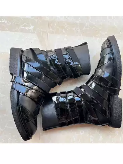 Martin Boots Spring/Summer New European and American Style Round Toe Thick-Soled Cowhide Fashion Personality 08 Lace-Up Runway Non-Slip Chelsea Trendy