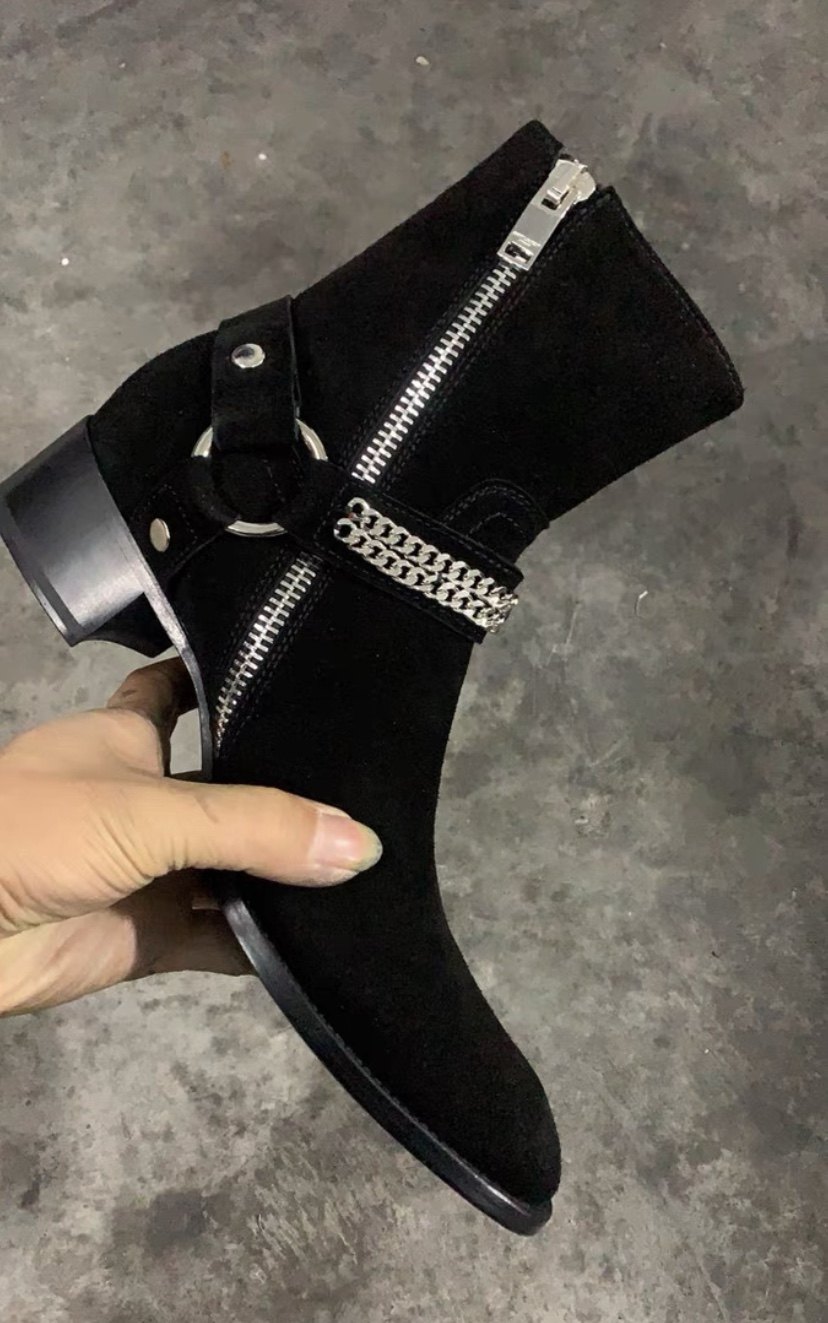 thumbnail for 2026 European and American New Fashion Trend Personality British Top Layer Cowhide Side Zipper Chelsea Pointed Martin Boots for Men