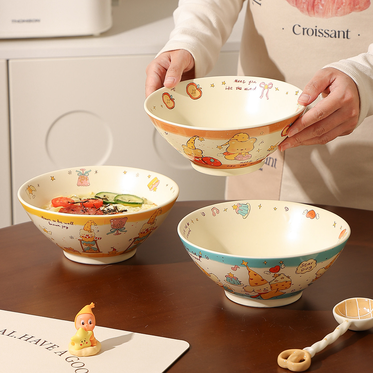甜欧尼萌趣斗笠碗可微波炉加热汤碗泡面碗一人食陶瓷饭碗螺蛳粉碗,餐饮具,碗,淘宝优惠券,粉丝福利购,淘宝优惠卷