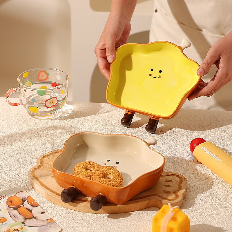 造型好看的盘子ins可爱面包吐司盘陶瓷创意家用早餐盘精致甜品盘