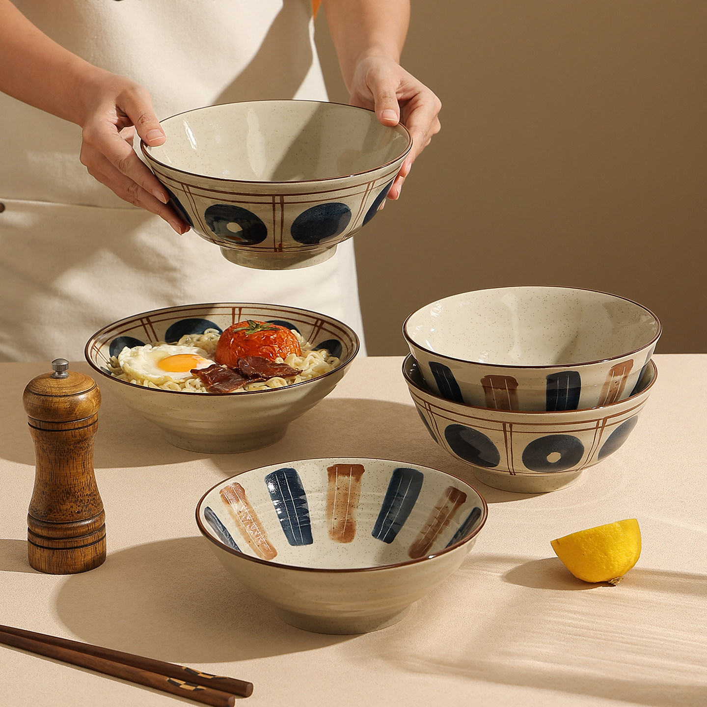 釉下彩日式拉面碗个人专用的陶瓷斗笠碗精致好看浇盖饭碗螺蛳粉碗,餐饮具,碗,淘宝优惠券,粉丝福利购,淘宝优惠卷