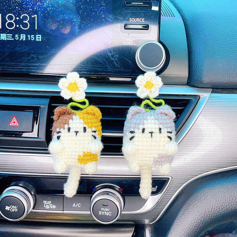 手工小猫咪车载出风口摆件高档创意礼物编织成品送男女朋友汽车