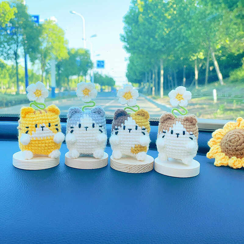 手工小猫咪车载中控台摆件高档创意礼物编织成品送男女朋友汽车