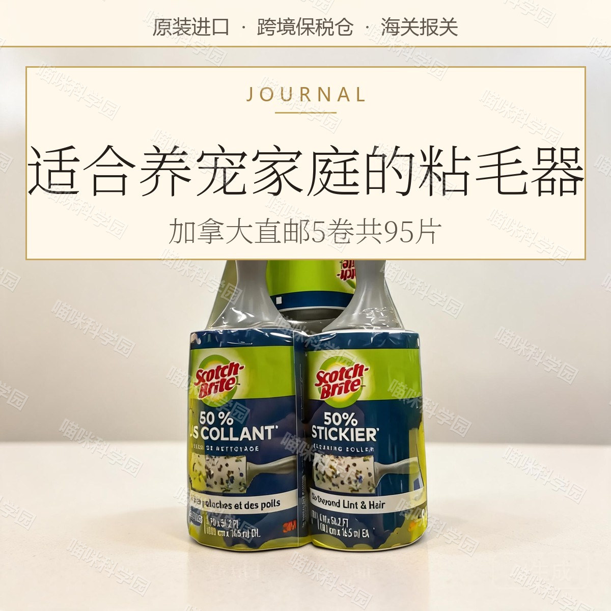 加拿大直邮Scotch Brite 思高3M随手粘 粘毛滚筒除毛器5*95片