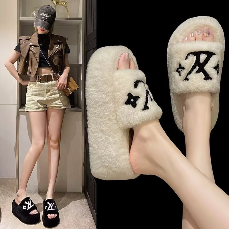 8cm厚底毛毛拖鞋女外穿2025新款