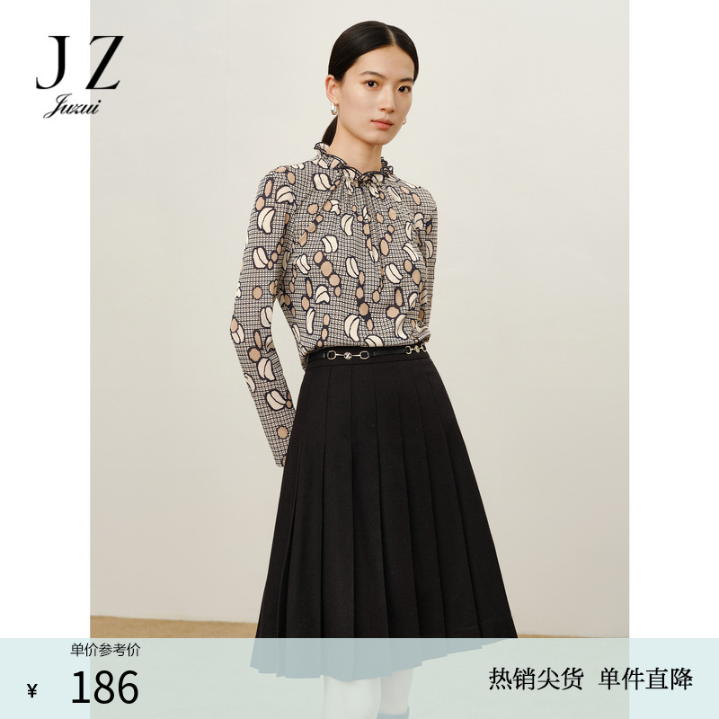商场同款JZ玖姿摩登复古格纹纱罗上衣女冬季款JWCD80126