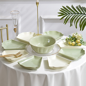 扇形盘陶瓷家用扇形奶油风汤碗