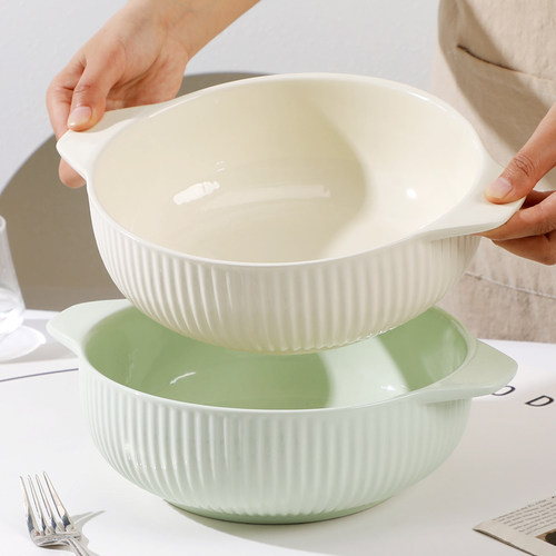 陶瓷奶油风家用双耳大号汤碗