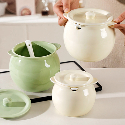 双耳陶瓷猪油罐家用耐高温带盖油泼辣子罐荤油罐厨房调味罐储物罐