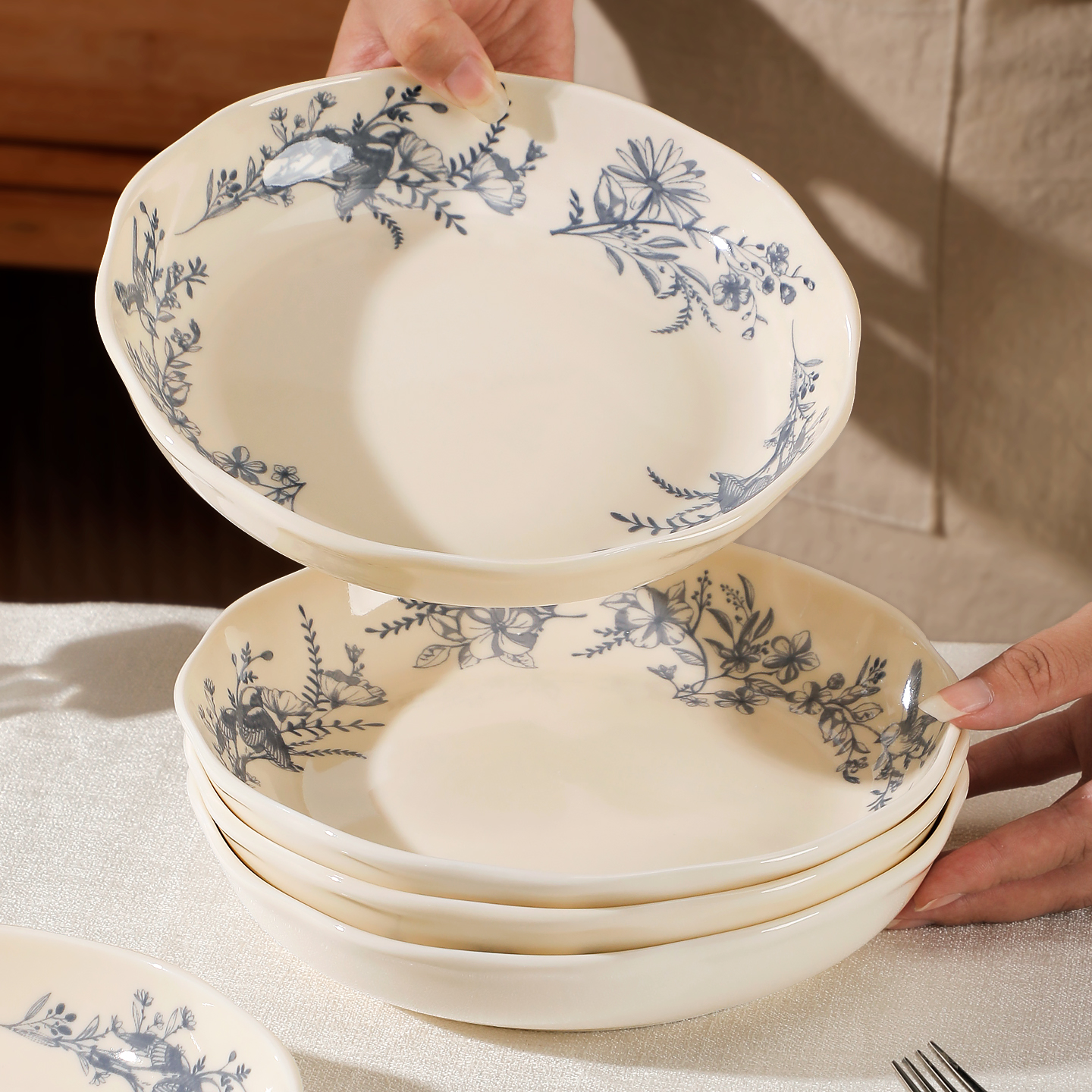 法式中古蔚蓝梦境蓝花卉陶瓷盘