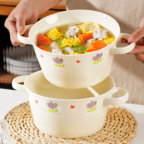 19.8元10英寸双耳汤碗家用奶油风