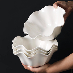 碗家用陶瓷碗纯白餐具套装餐厅家用异形陶瓷拉面碗大号汤盆沙拉碗