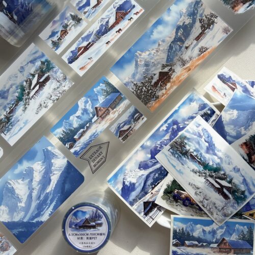 东西社文创〖雪乡木屋〗PET手帐切模胶带贴纸 新疆风雪造景贴百搭