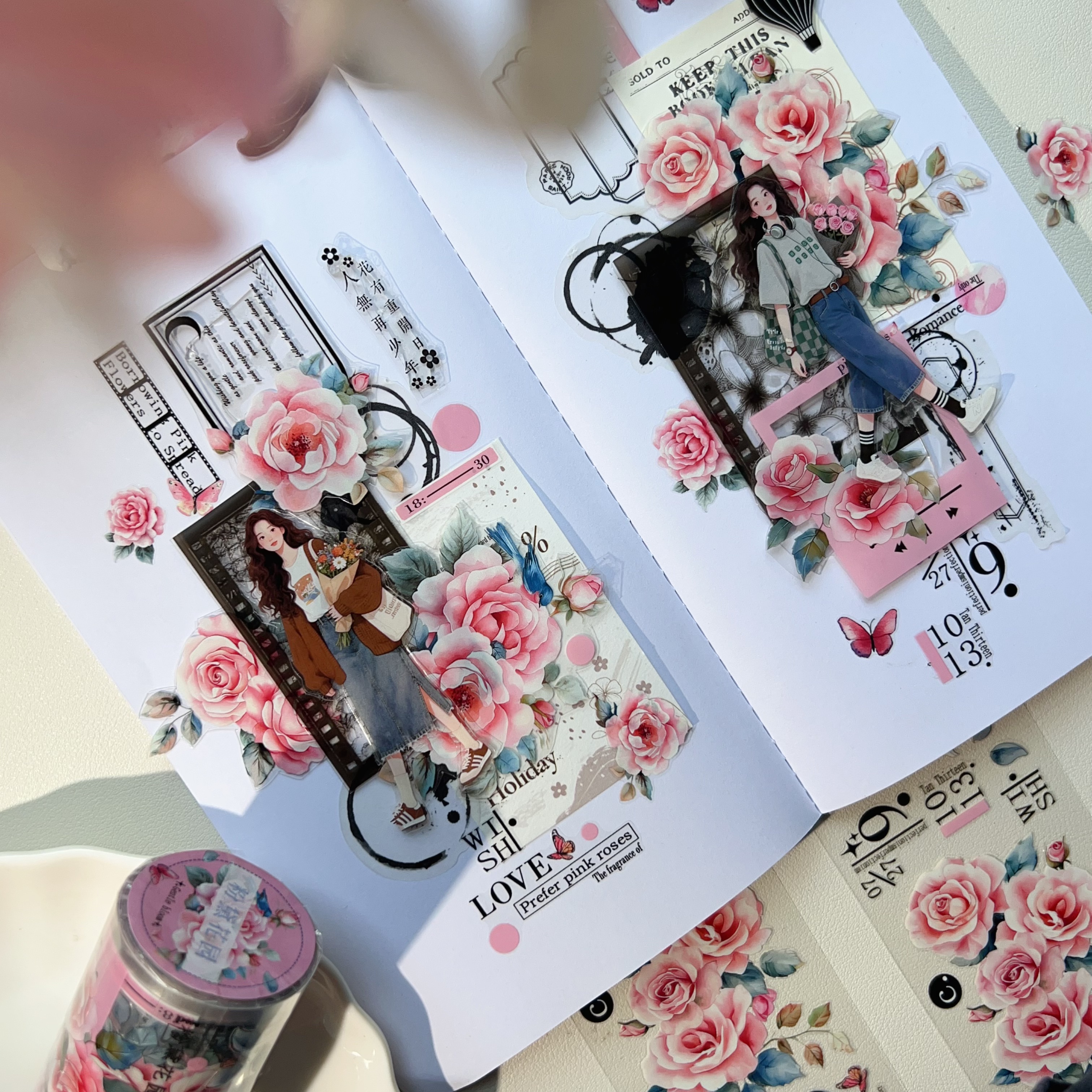 东西社文创〖粉黛花园〗PET切模手帐贴纸胶带 轻复古甜美百搭花朵