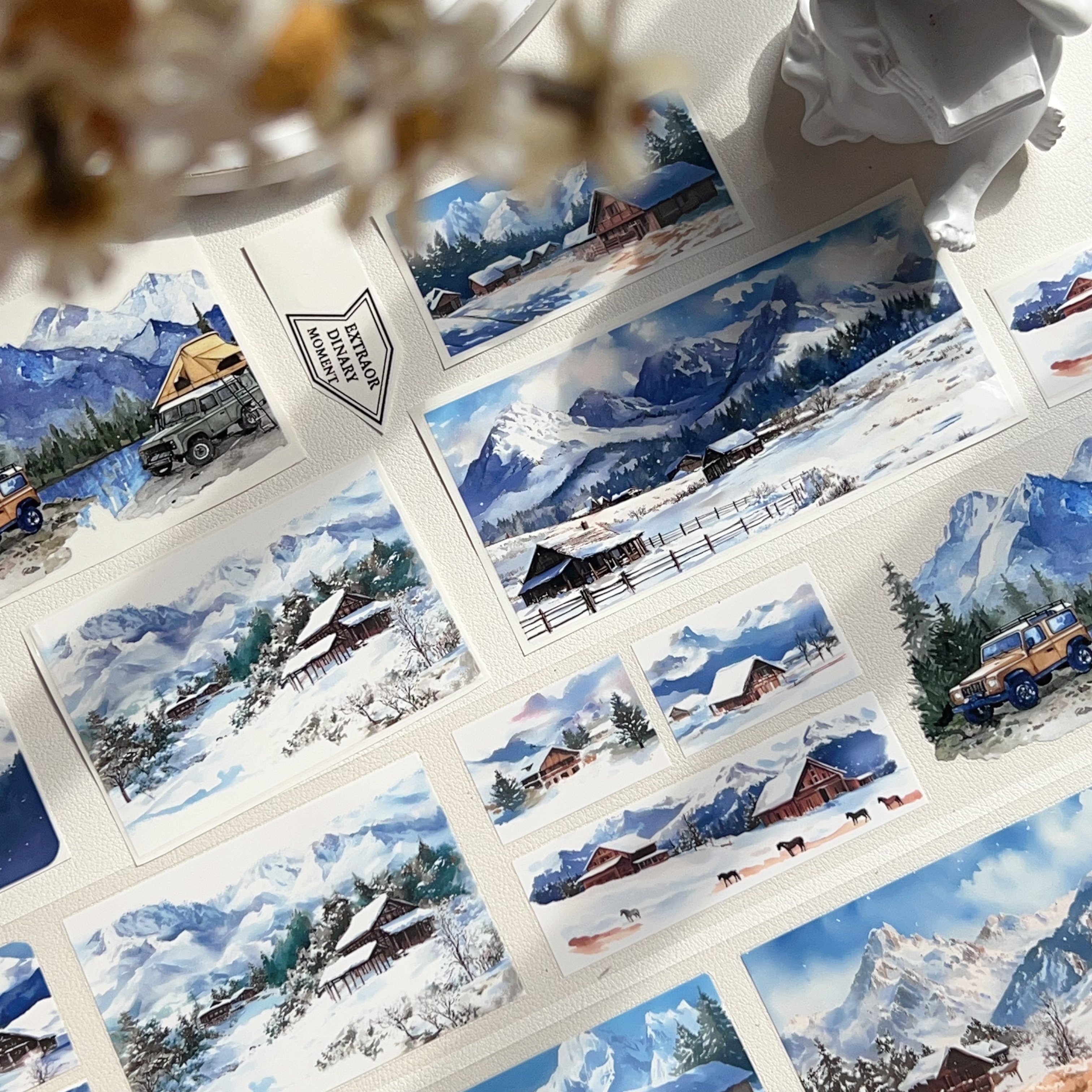 东西社文创〖雪乡木屋〗PET手帐切模胶带贴纸 新疆风雪造景贴百搭