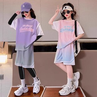 女童夏季童装篮球服新款速干衣运动训练服小女孩女生短袖球衣套装