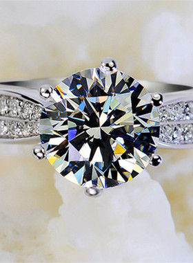 跨镜经典六爪戒指镀白金钻石女戒欧美奢华婚戒开口手饰品现货