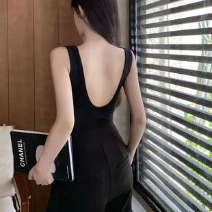 美式 上衣ins 带胸垫一体美背内衣吊带背心女夏季 内搭露背外穿无袖