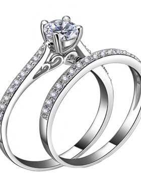 速卖通热卖四爪锆石组戒戒指 时尚镀饰情侣女款套戒精美首饰