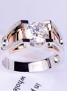 玫瑰金铂金双色戒指仿莫桑石戒指 朋克粗犷个性成熟霸气牛角戒指