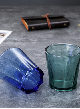 ROUPA罗派彩色玻璃水杯耐高温茶杯漱口杯加厚大容量蓝色绿色琥珀