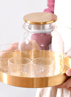 ROUPA罗派家用耐高温玻璃茶具泡茶壶金色托盘锤纹杯西贝水杯同款