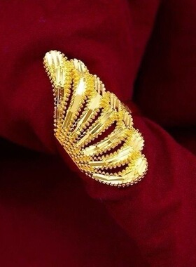 沙金色凤尾花戒指女款开口戒指