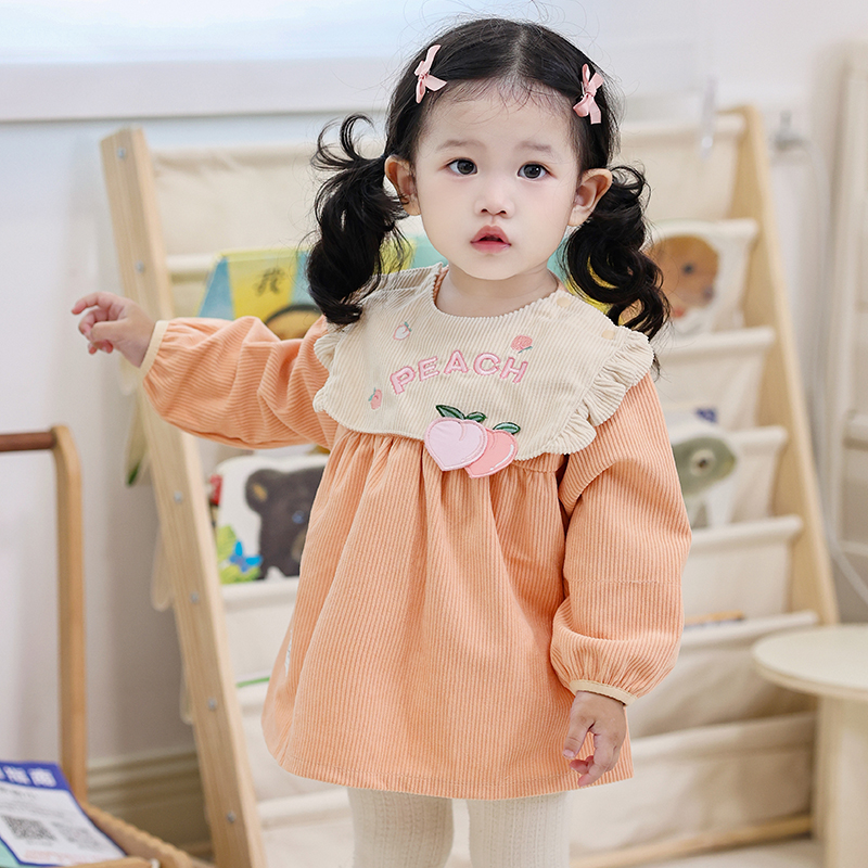 秋冬女童防水脏灯芯绒罩衣女孩时尚吃饭洋气公主裙幼儿园护衣外穿